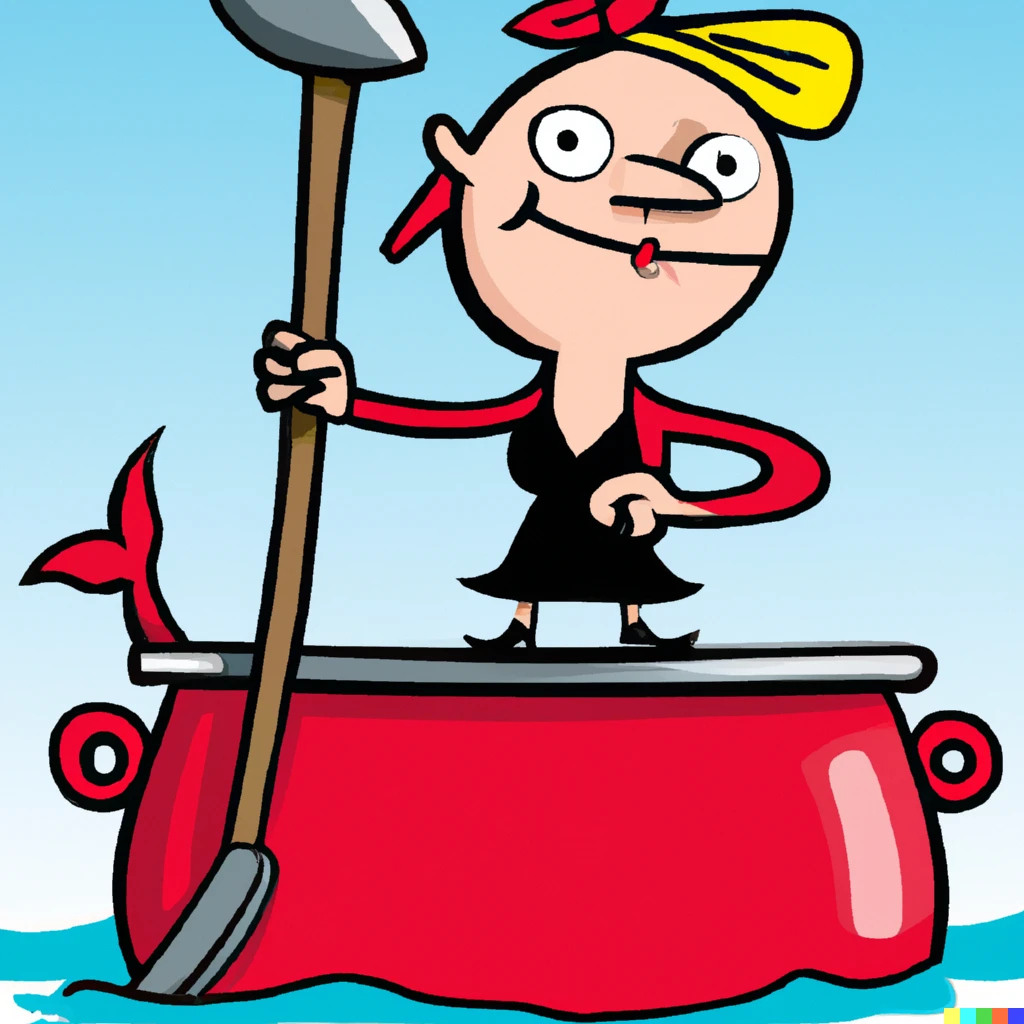 Prompt: Jack Monroe in a tank slaying hunger and poverty with a giant red ladle