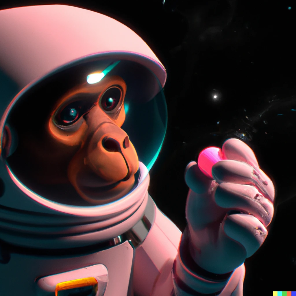 Prompt: pink ape Astronaut in space holding a claymate in a photorealistic style, digital art
