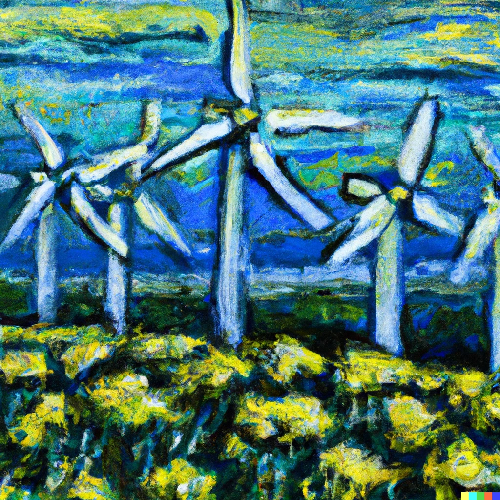 Prompt: a wind farm in the style of van gough