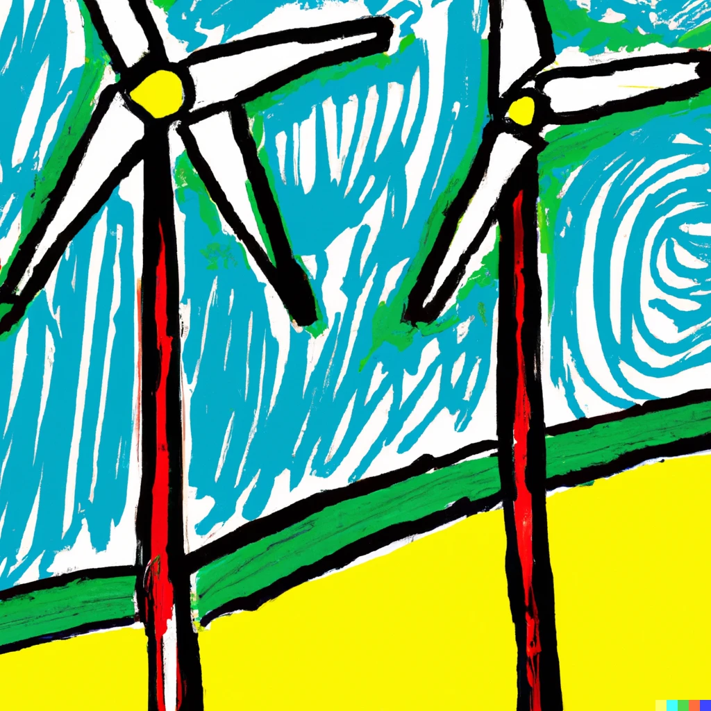 Prompt: a wind farm in the style of pablo picasso