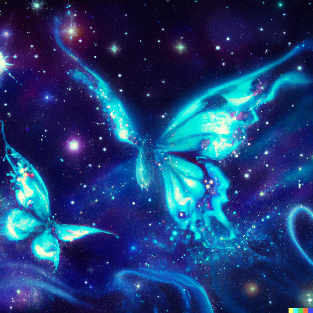 Prompt: Astral butterflies fluttering between the stars, digital art