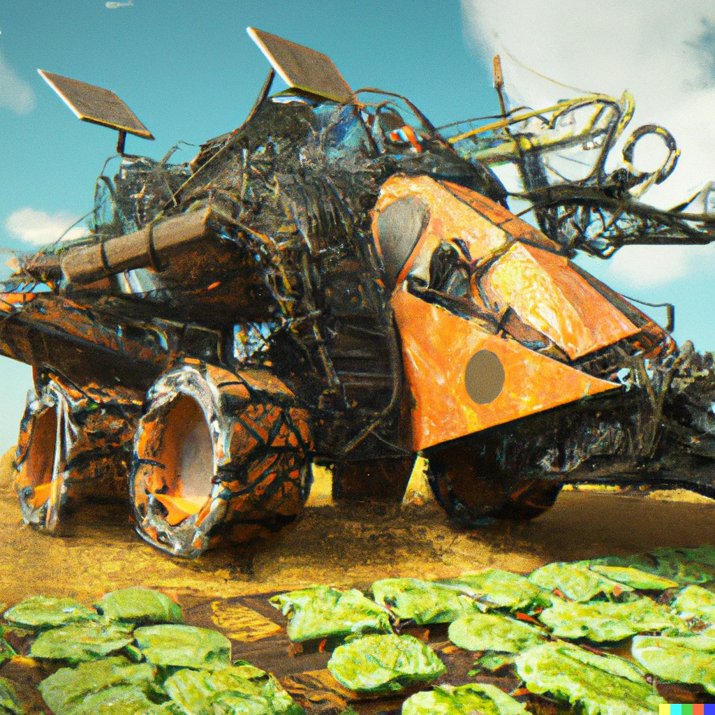 Prompt: Solarpunk combine harvester, digital art