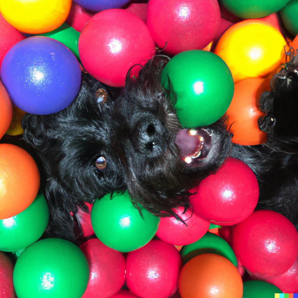 Photo of a dog playing in the ball pit | DALL·E 2 | OpenArt