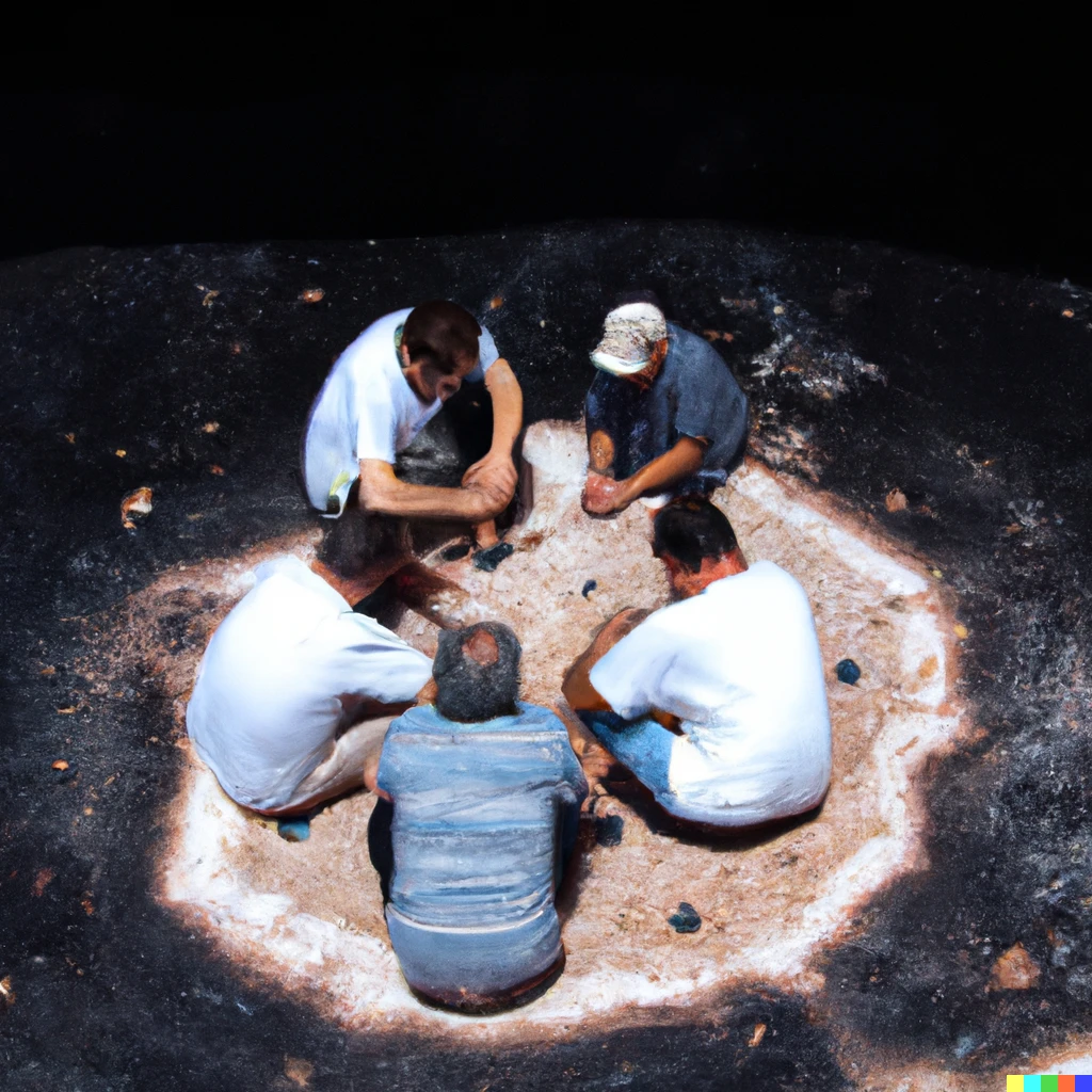 Prompt: A photo of armenians playing backgammon inside a moon crater