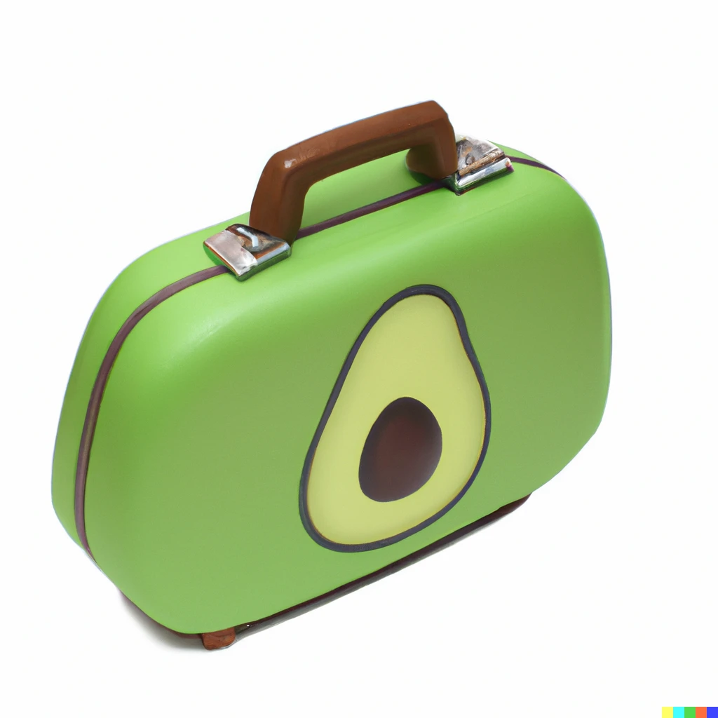 Prompt: 🥑 shaped suitcase in the style of an avocado, in the shape of an avocado 🥑
