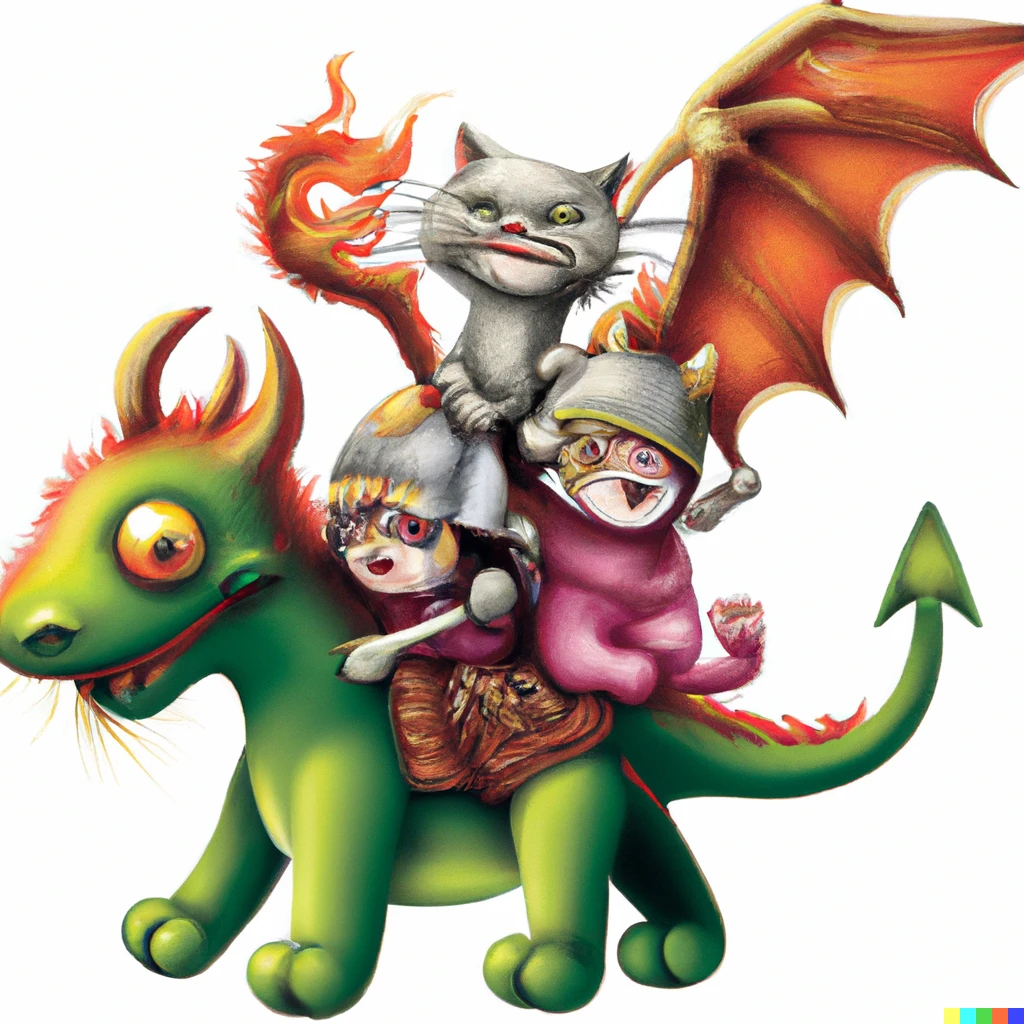Prompt: viking kittens riding a baby dragon