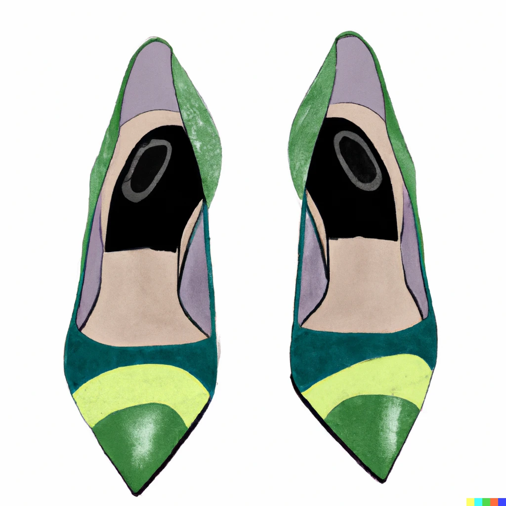 Prompt: High street stilettos, subtly inspired by an avocado