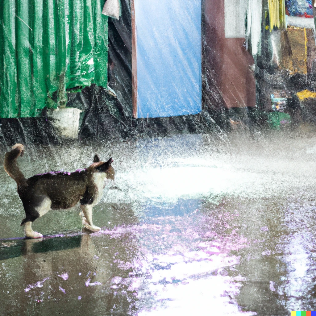 Prompt: Raining cats and dogs