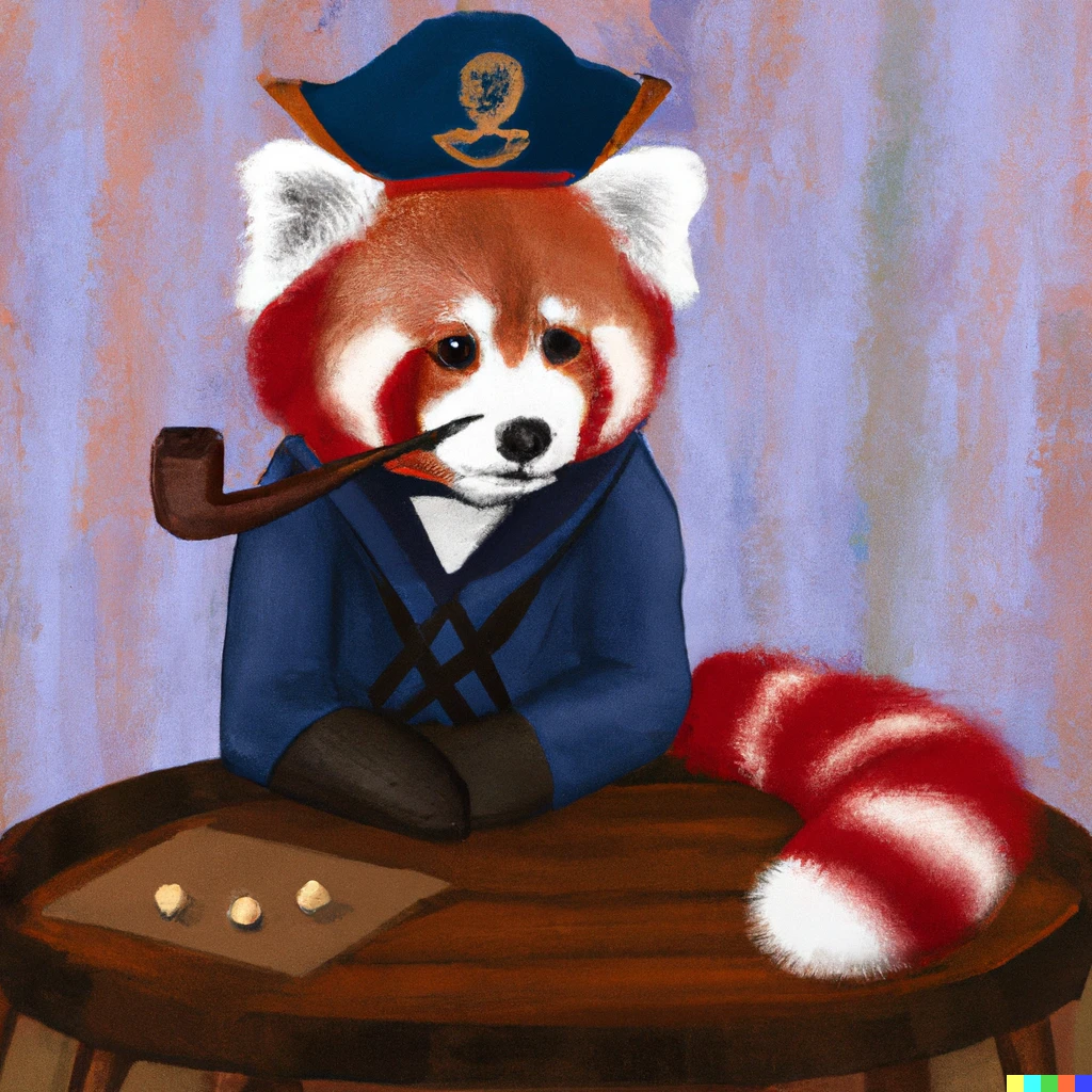 Prompt: A friendly red panda in a sailor's hat playing backgammon in a medieval tavern.