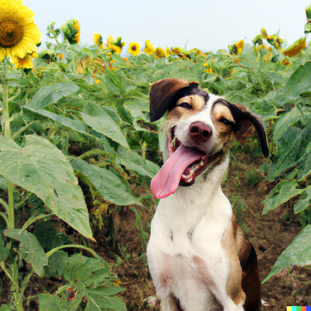 Prompt: cute dog in a sunflower field