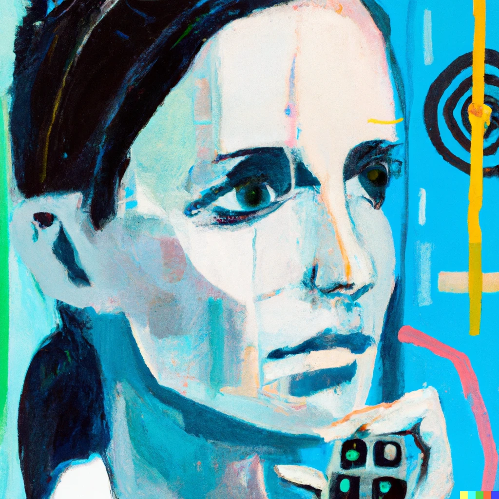 Prompt: An abstract painting of a female drug hunter using artificial intelligence