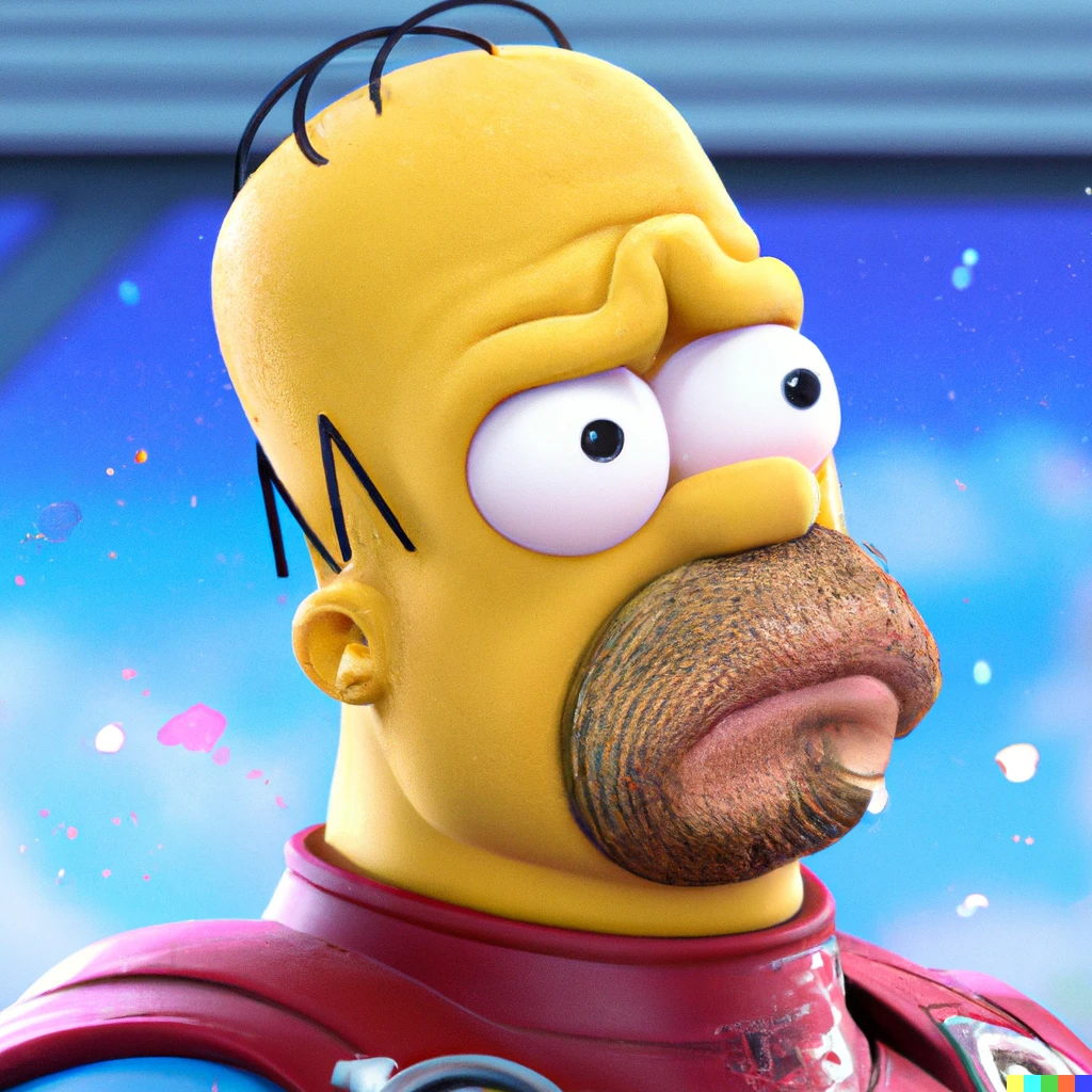 Prompt: A still of Homer Simpson in Avengers: Endgame