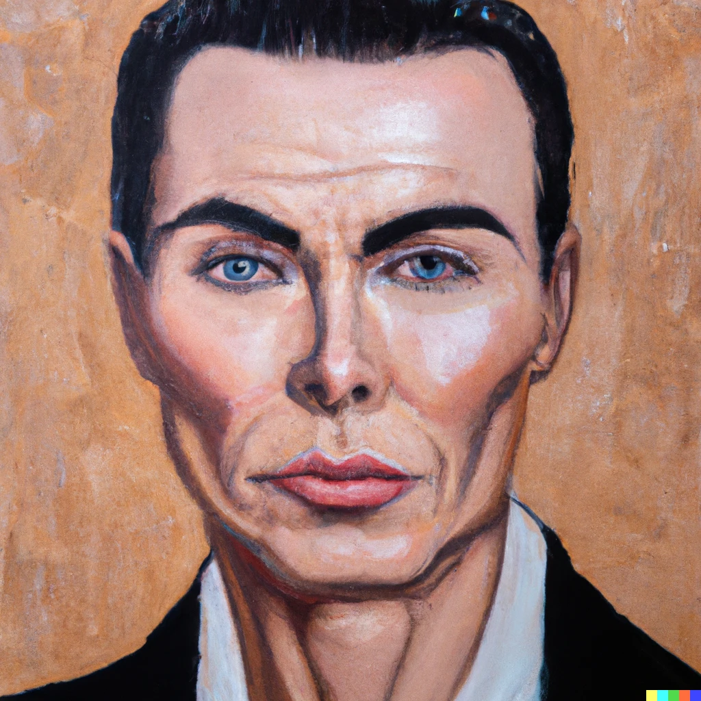 Prompt: An oil painting portrait of a man with a lot of fillers and botox
