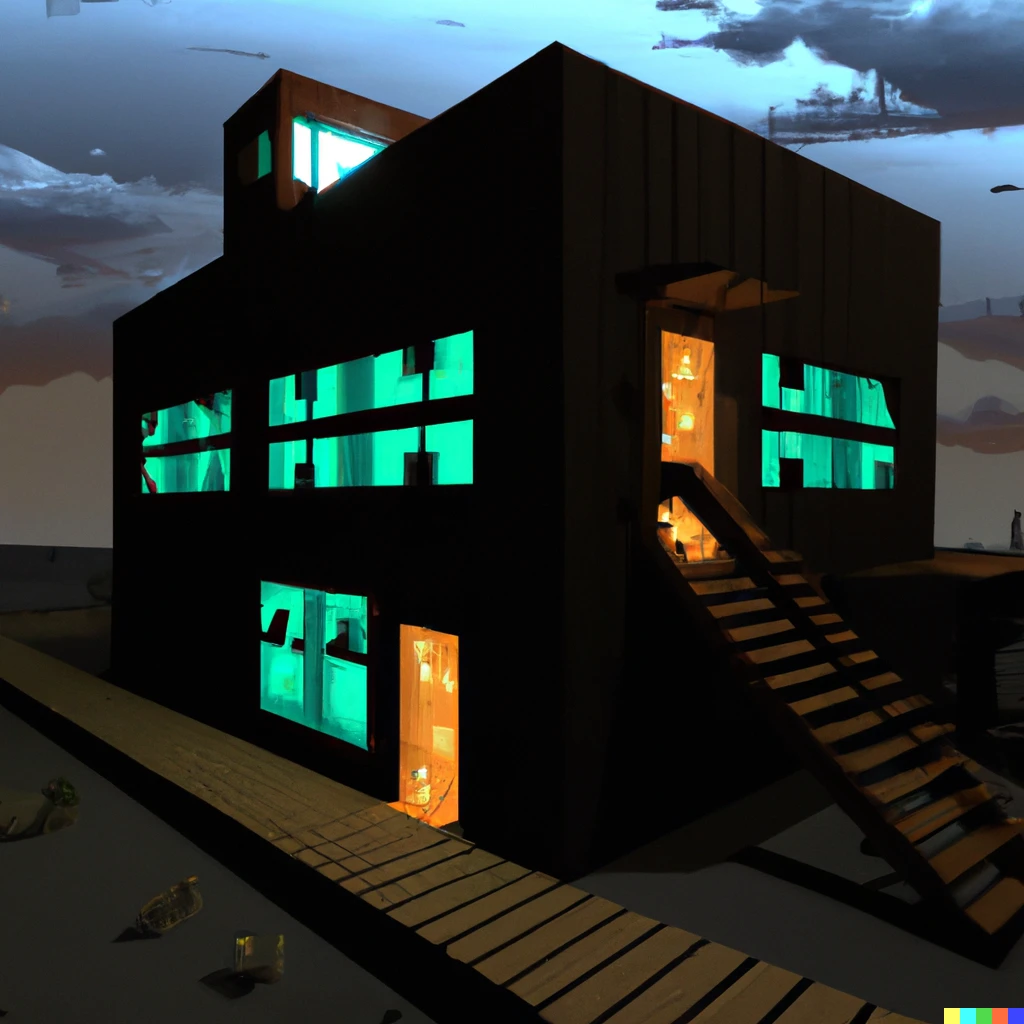Prompt: a photorealistic picture of a Minecraft House in the night