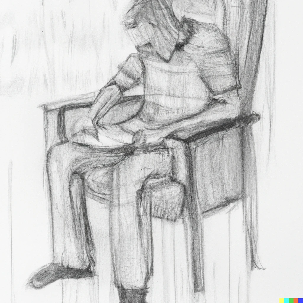 Prompt: a pencil sketch of a man tighted in a chair cracking a code