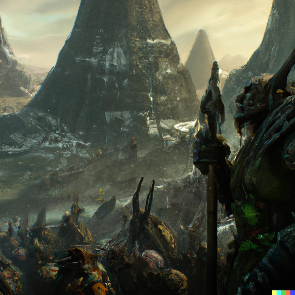 Prompt: an orc army besieging Minas Tirith, digital art
