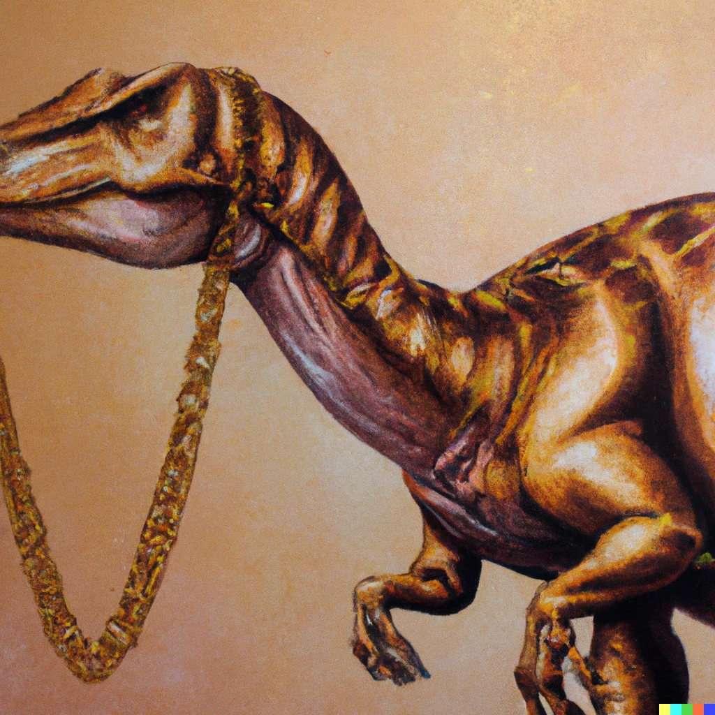 Prompt: "Dinosaur with a golden chain" by Leonard da Vinci