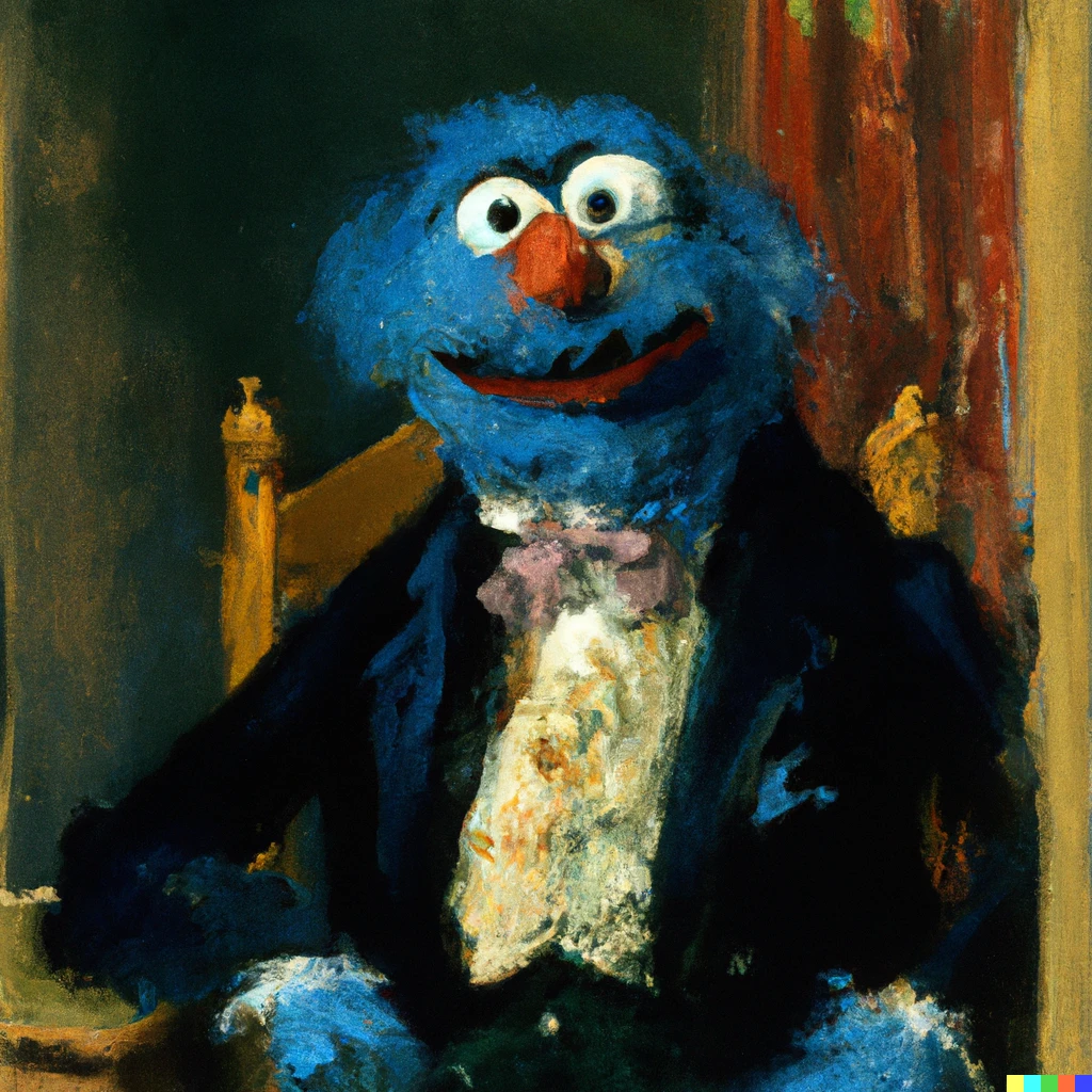 Prompt: "Grover from Sesame Street" a portrait by John Singer Sargent