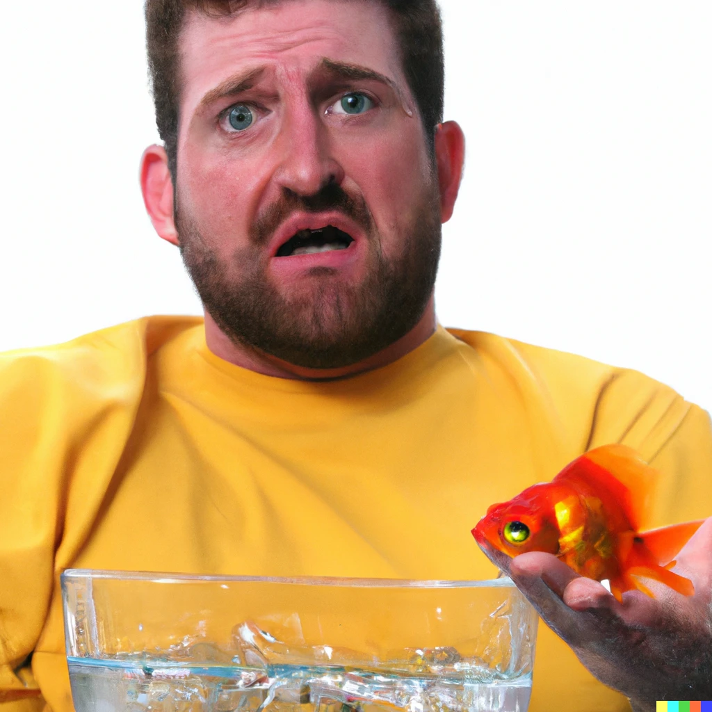 Prompt: Dustin Diamond has goldfish for hands and he is not happy about it.