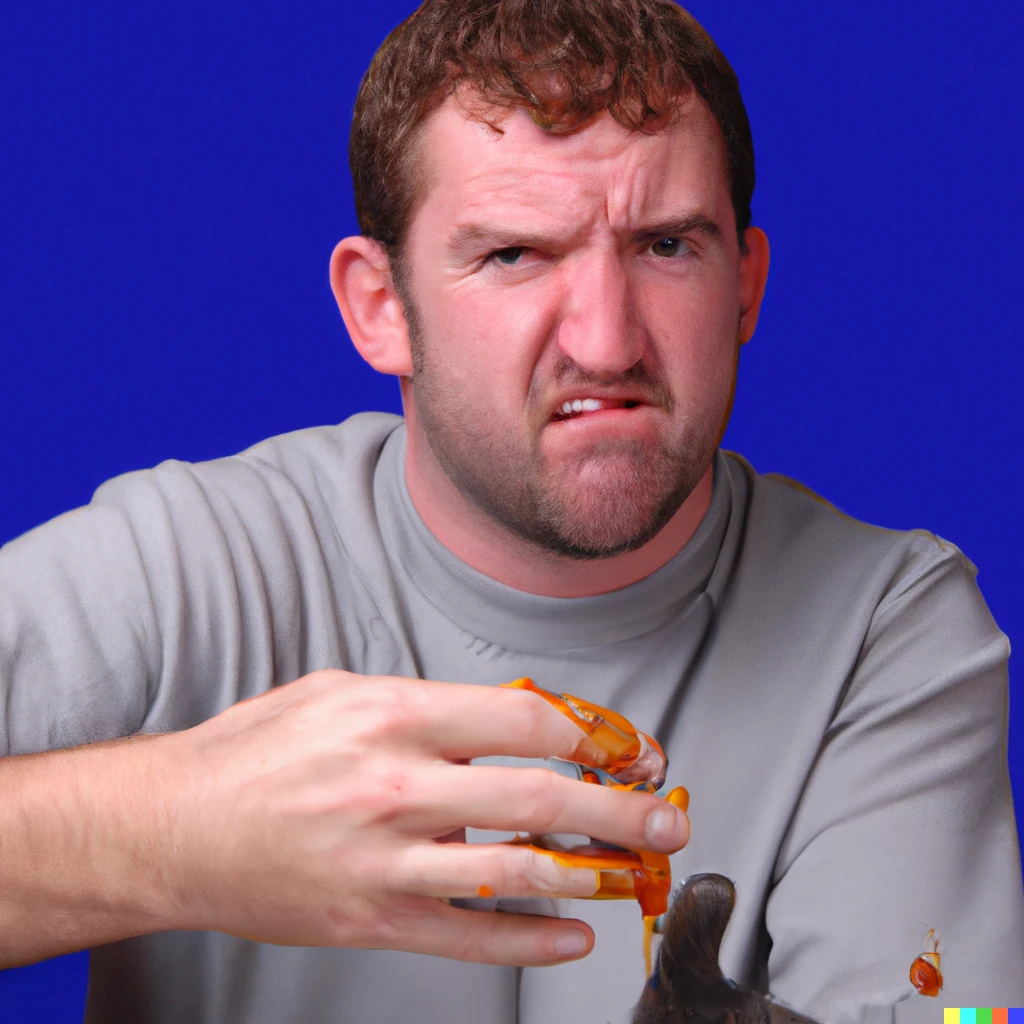 Prompt: Dustin Diamond has hot melted cheese on his hands.