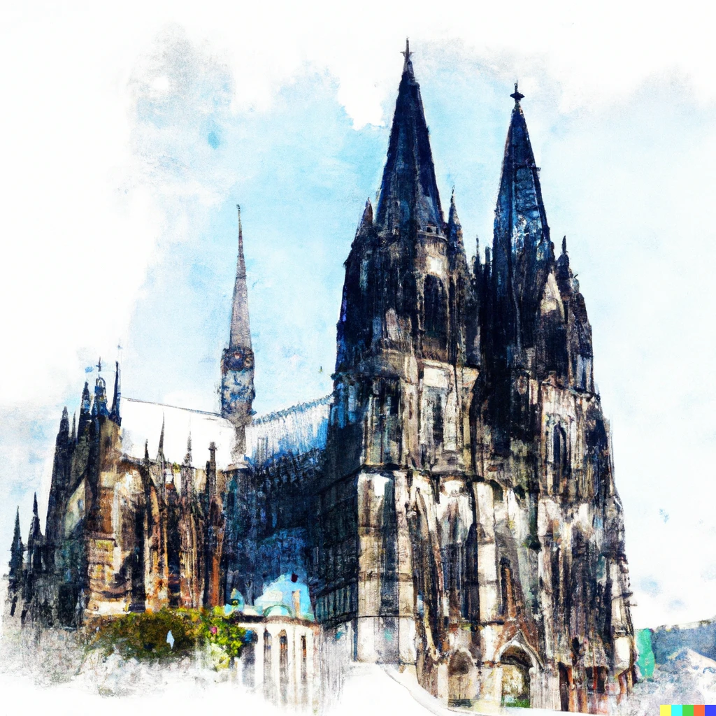 Prompt: Watercolor of cologne cathedral 