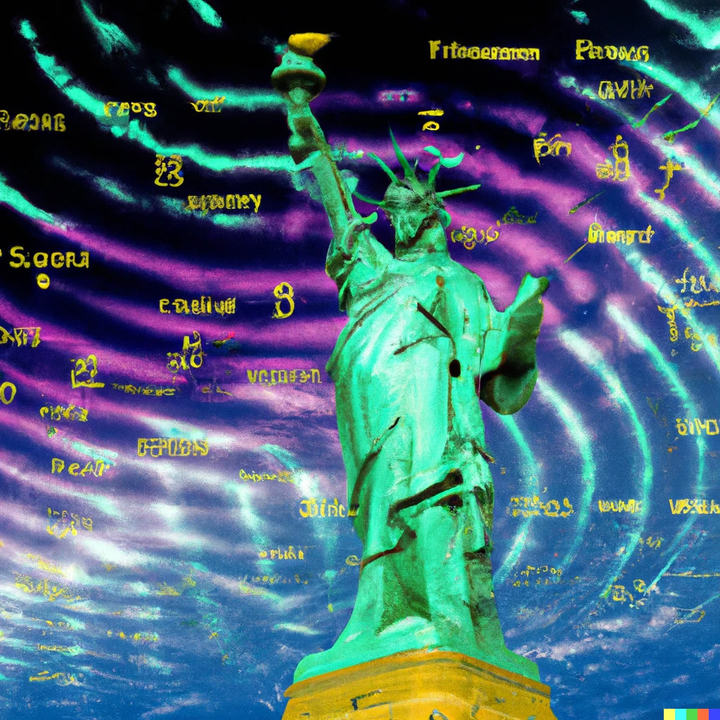 Prompt: Statue of Liberty using weather data points of hurricanes 