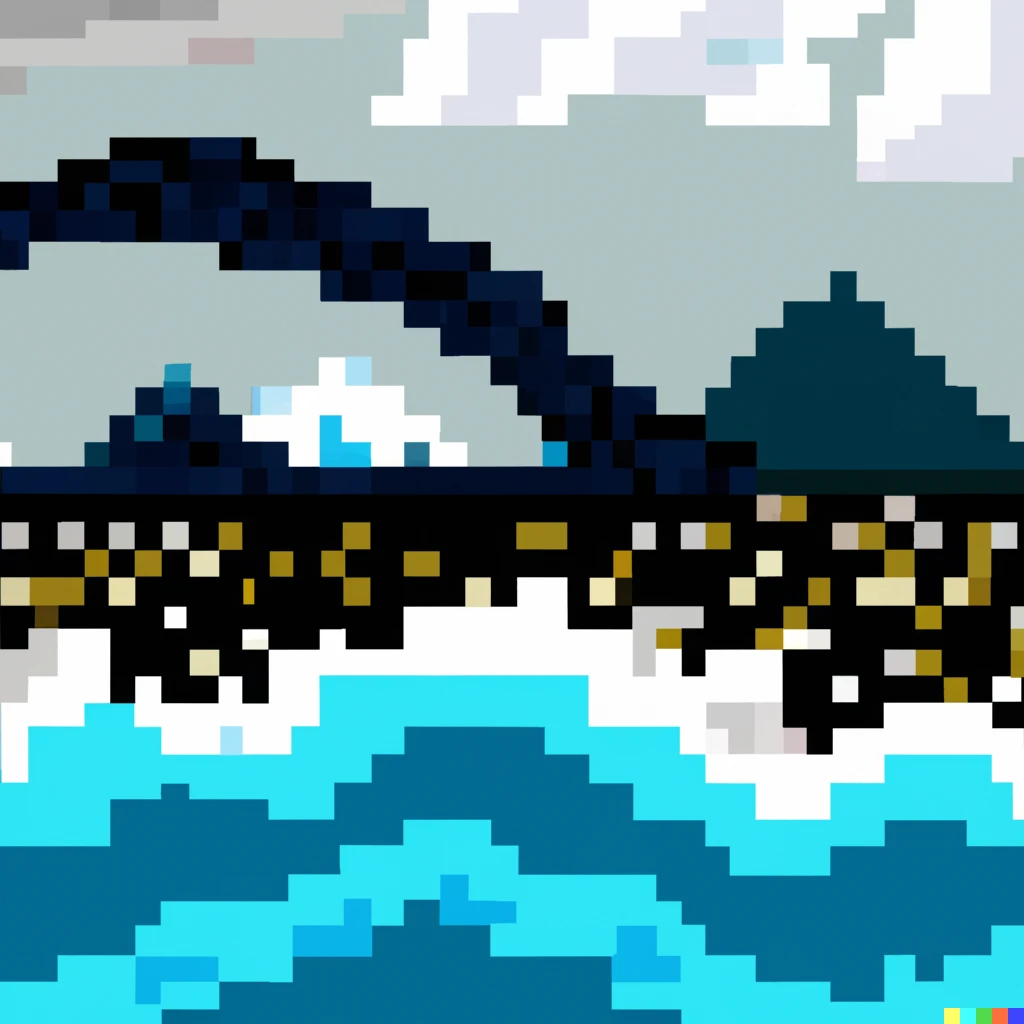 Prompt: Oil spill in Alaska, pixel art