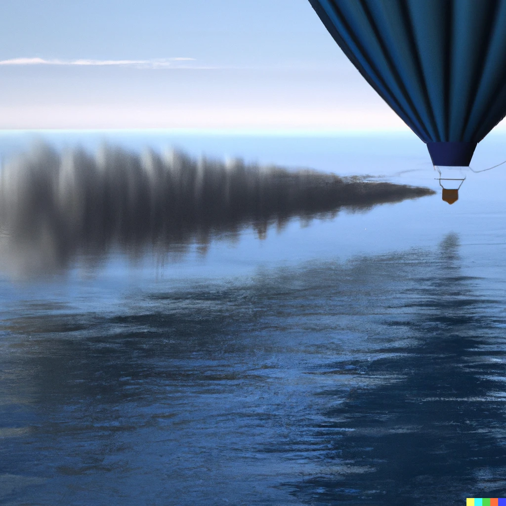 Prompt: A photorealistic image of a hot air baloon breaking the sound barrier over the ocean showing a shockwave