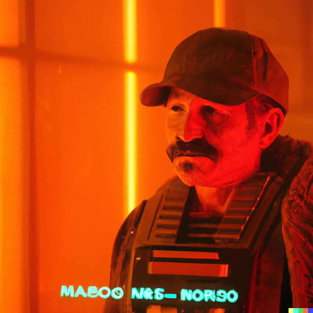 Prompt: A still of Mario in Blade Runner 2049 (2017)