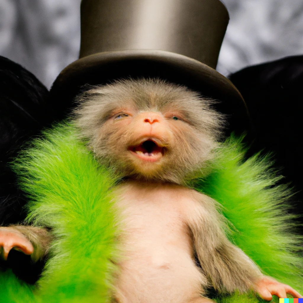 Prompt: Baby joda with Green fur and top hat