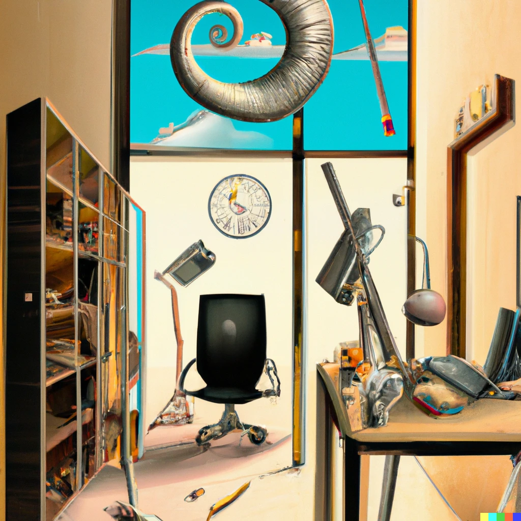 Prompt: Interiors of an office in the style of Salvador Dali 