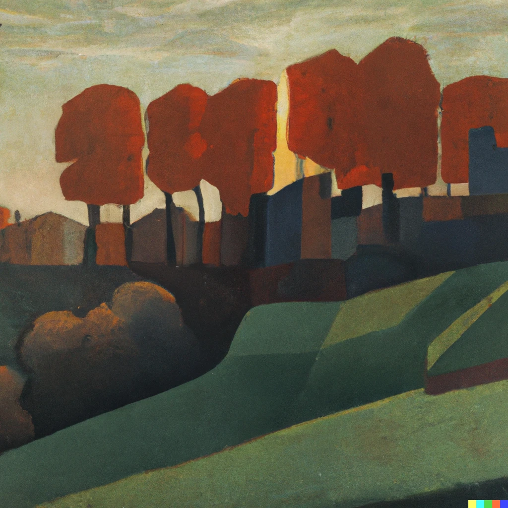 Prompt: oil painting "Morning Light (Dover Hills, October)" by Oscar Bluemner (1867–1938)