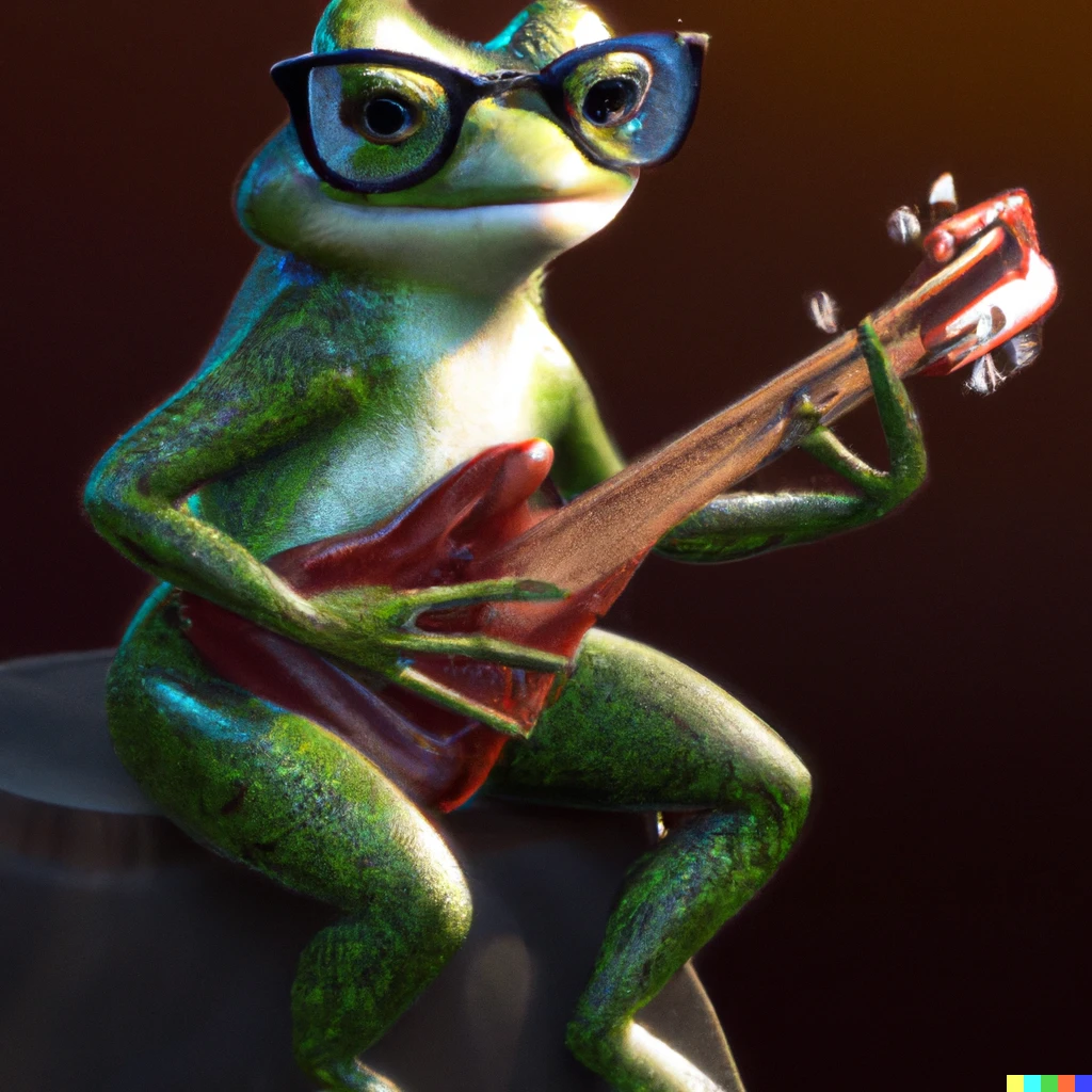 Prompt: A frog Elvis, digital art