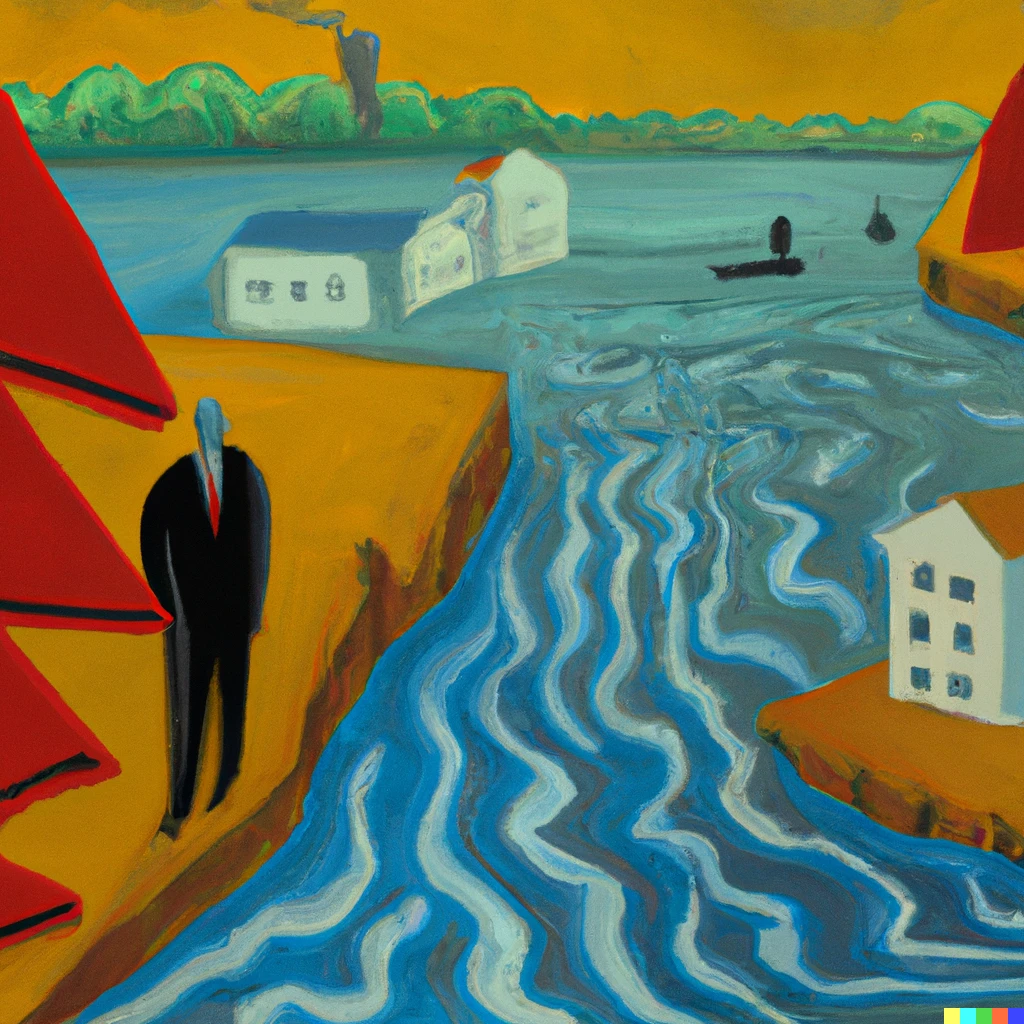 Prompt: Rethinking flood risk management oil painting 