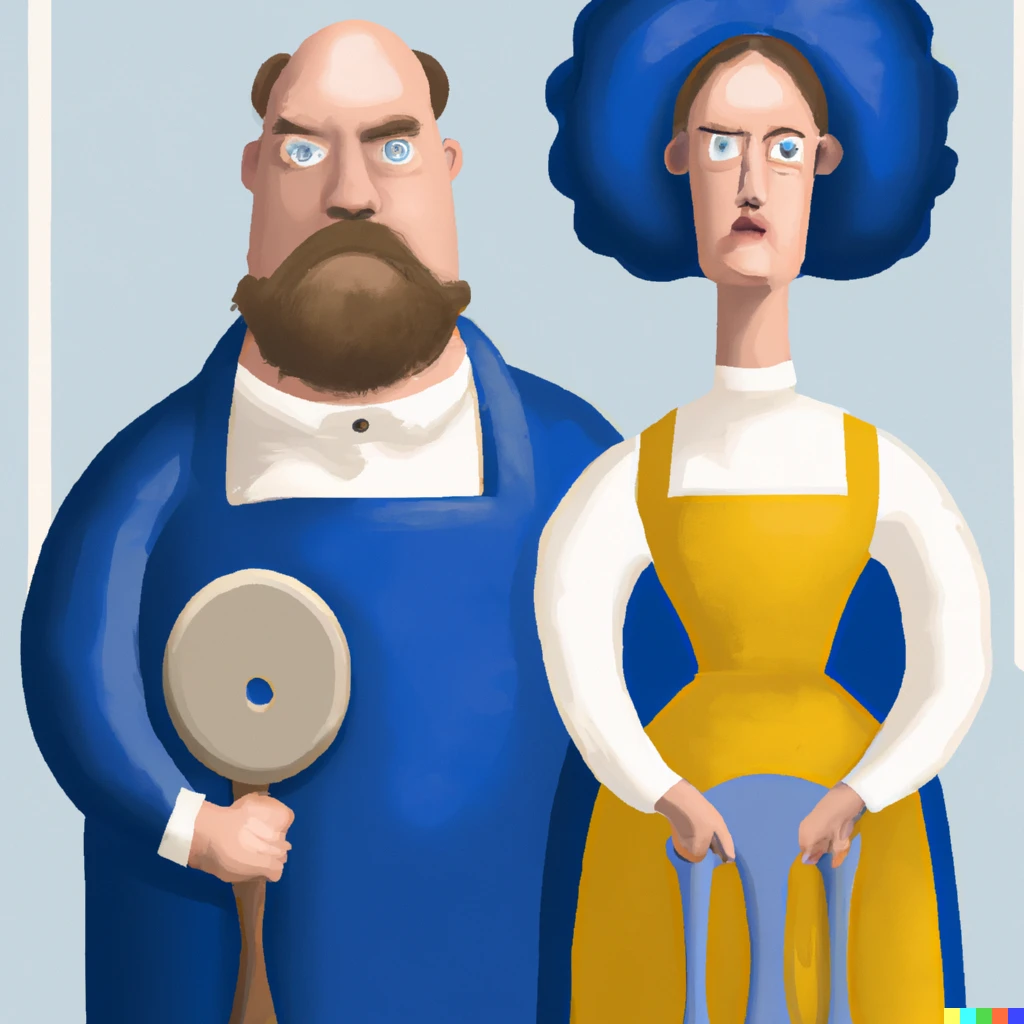 Prompt: Homer and Marge Simpson in the style of American Gothic