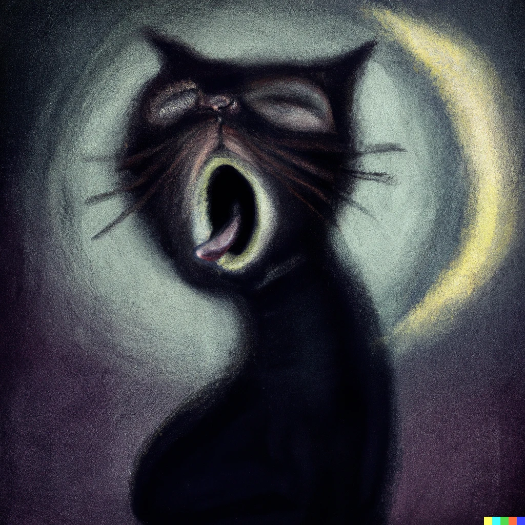 Prompt: A Bombay cat screaming at the moon in the style of Edvard Munch