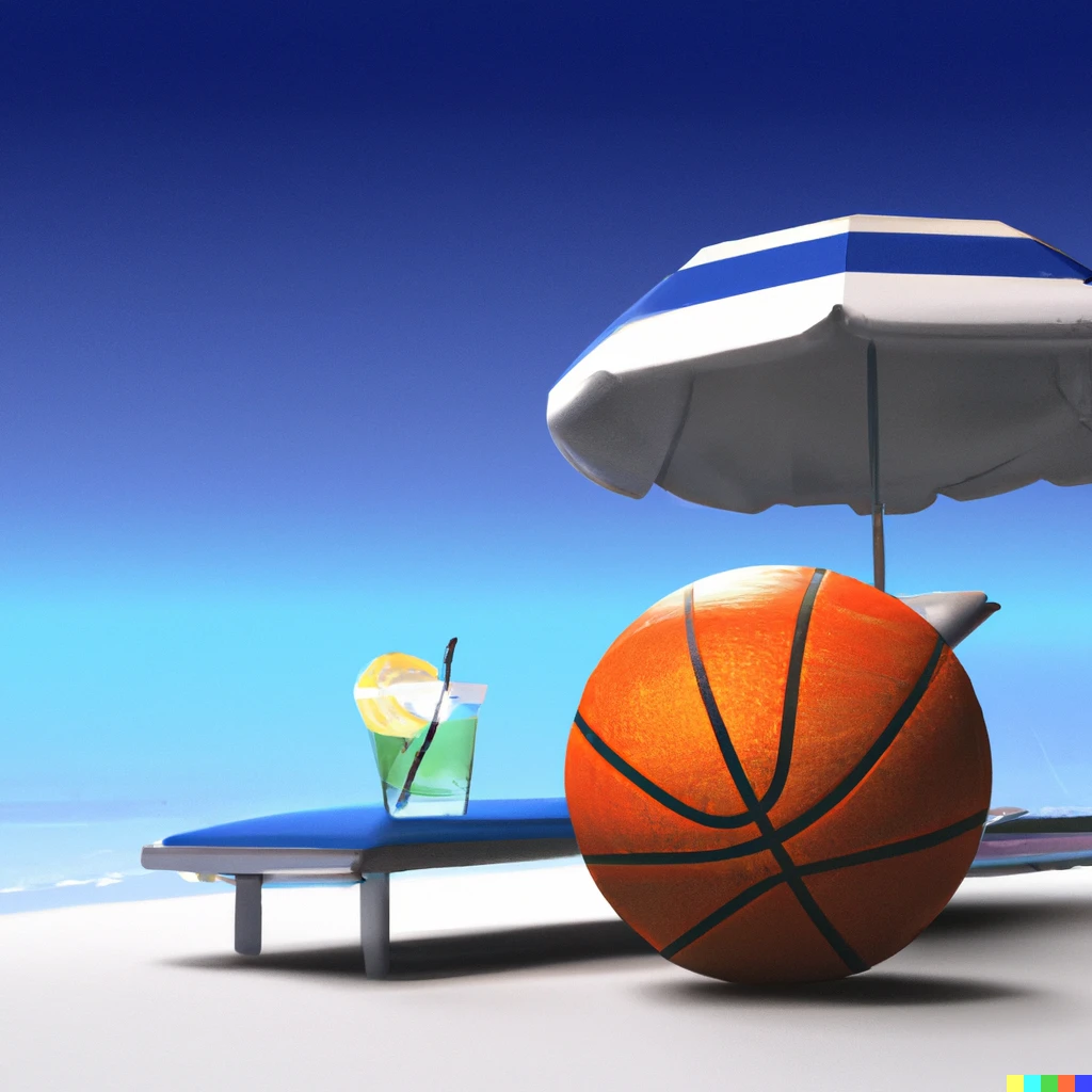 Prompt: 3D render of a basketball lounging on the beach in Italy with a margarita 