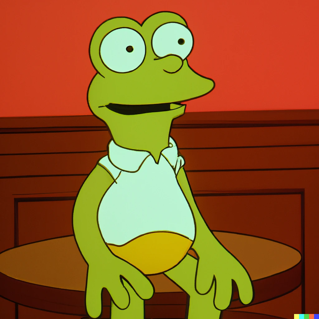 Prompt: A still of Kermit The Frog in The Simpsons (1990)
