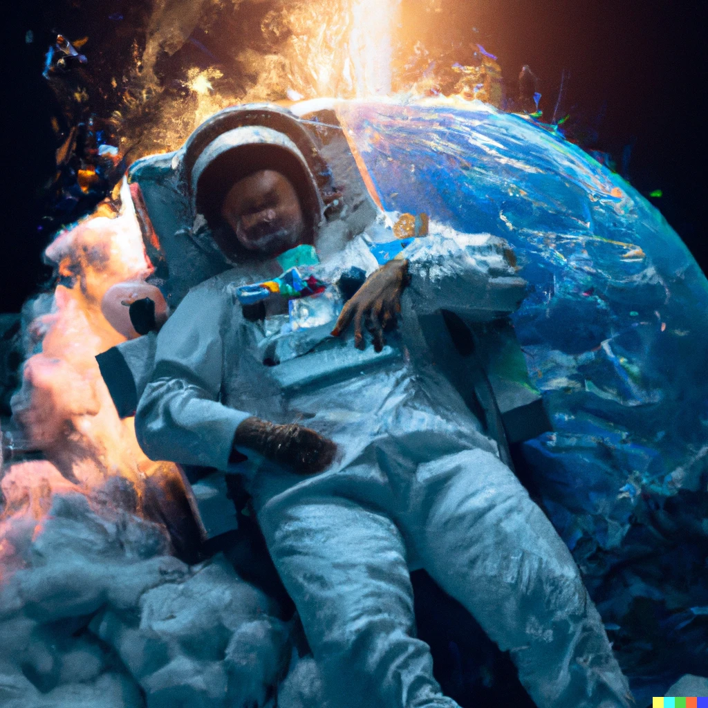 Prompt: An astronaut taking a nap while the earth is exploding