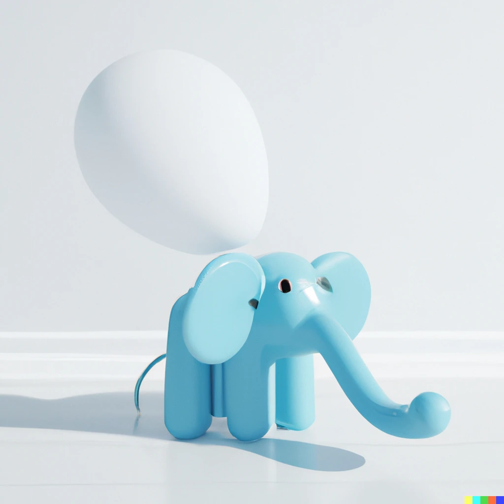 Prompt: 3d render of a cute light blue baby balloon elephant in a white room digital art