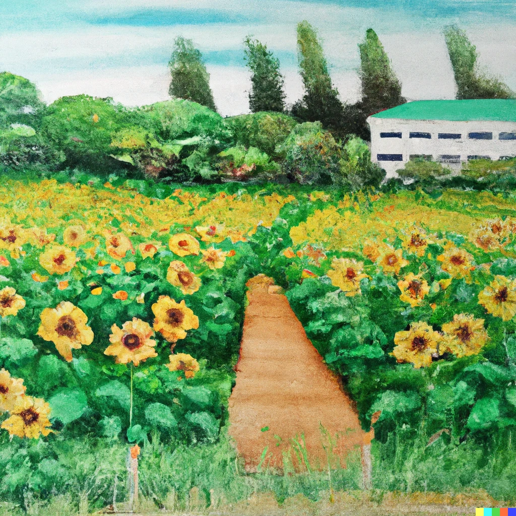 Prompt: oil paster art of a sunflower garden with beautiful scenery