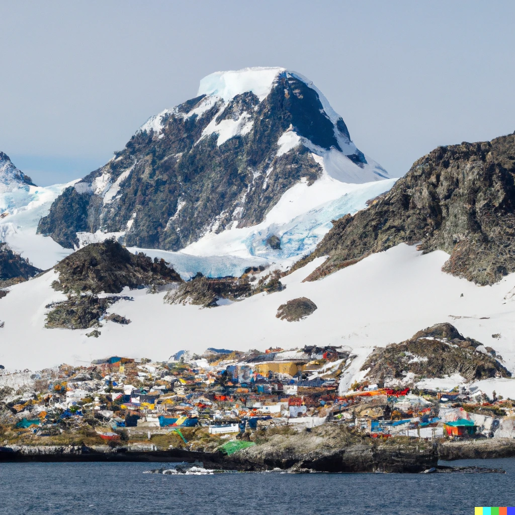 Prompt: a island city in Antarctica with beautiful visuals in the backdrop