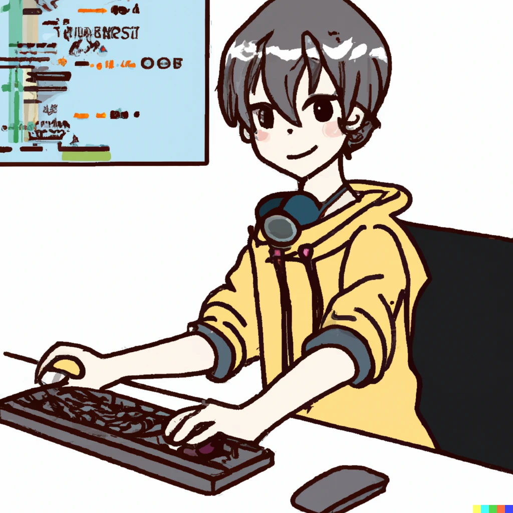 Prompt: Japanese Manga art style boy programming at school.
