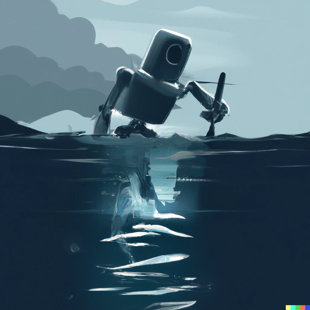 Prompt: A robot floating in the ocean 
digital art