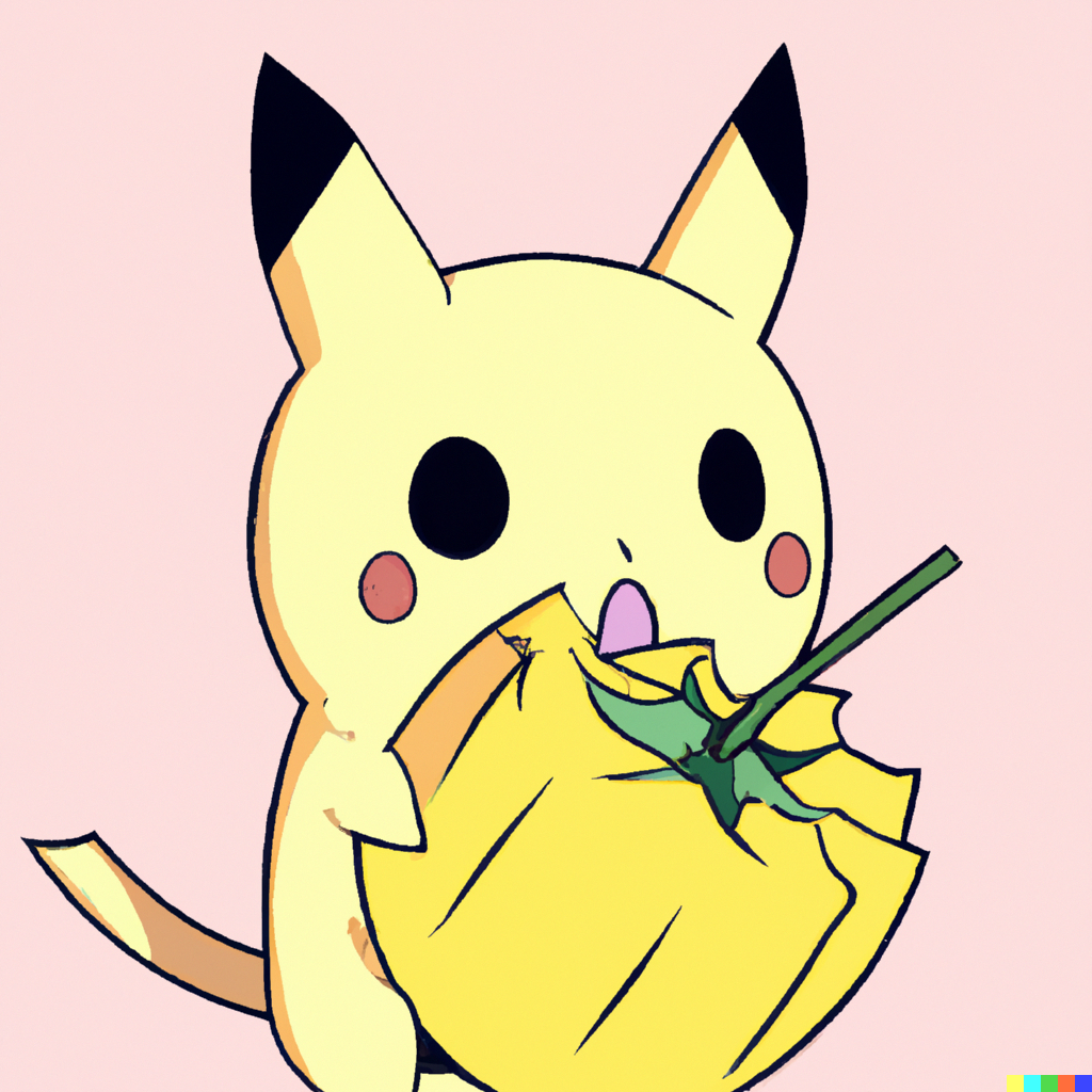 Dan × DALL·E 2 | Pikachu eating a turnip, anime