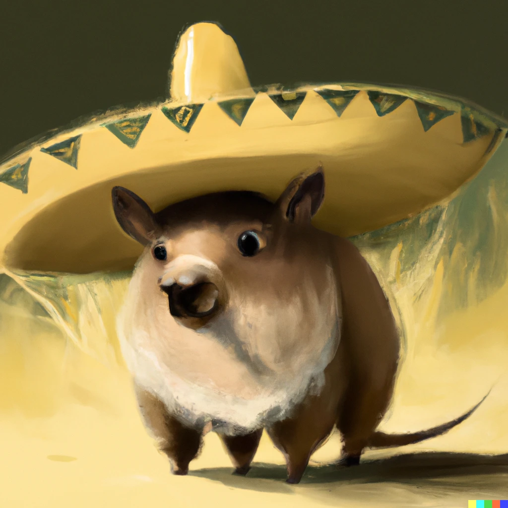 Prompt: A mexican capybara wearing a sombrero de charro, digital art