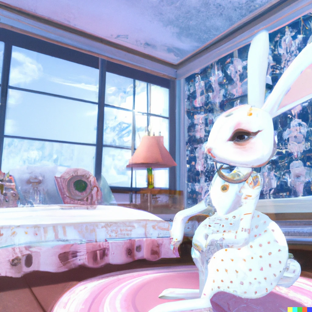 Prompt: pretty rabbit toon in fancy room 