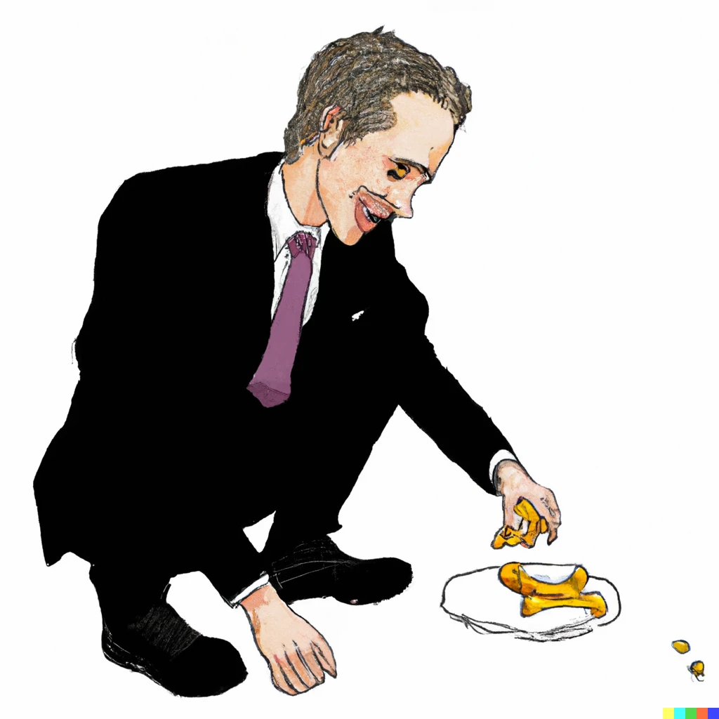 Prompt: Jordan Peterson eating a piece of cheese off the floor