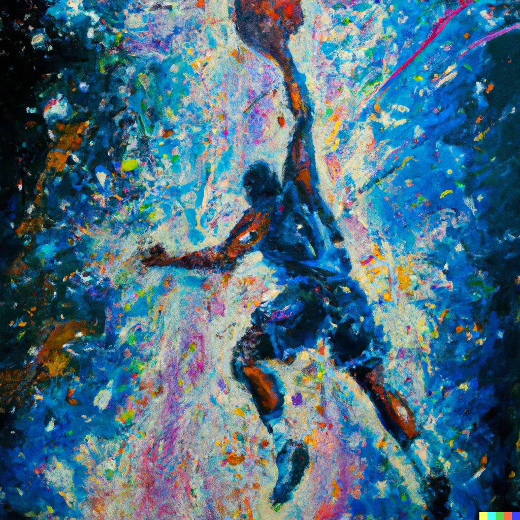 Prompt: an expressive oil painting of a basketball player dunking, depicted as an explosion of a nebula