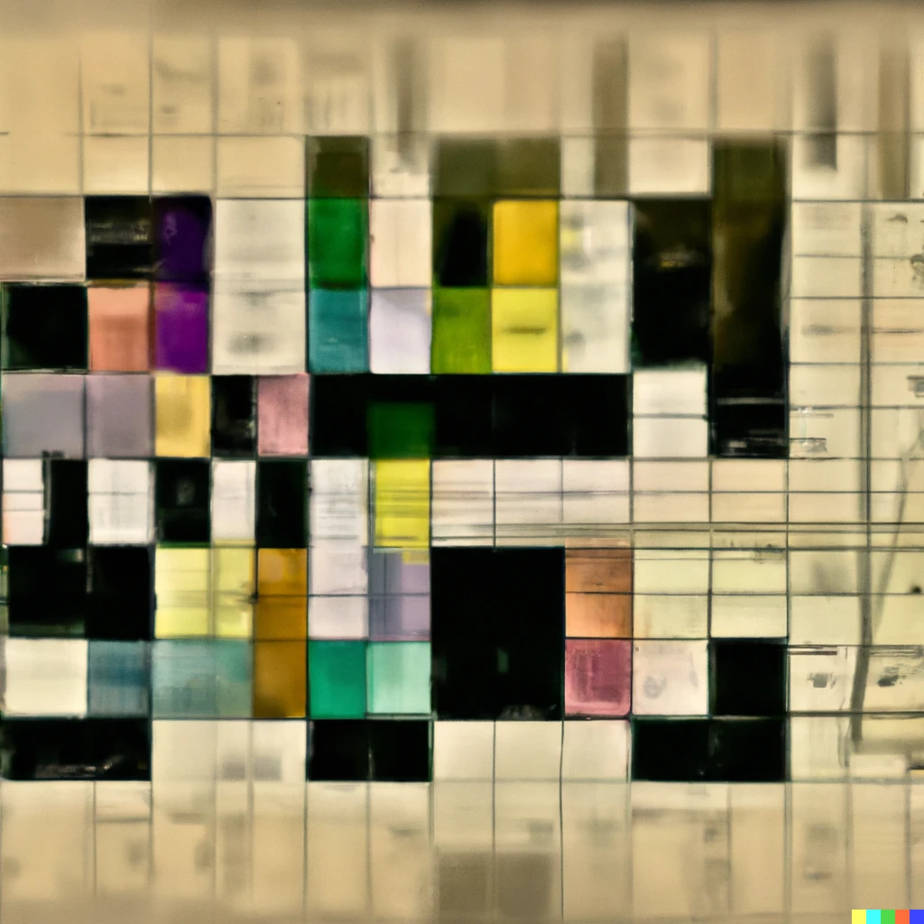 Prompt: Information architecture under repair in the style of Paul Klee digital art